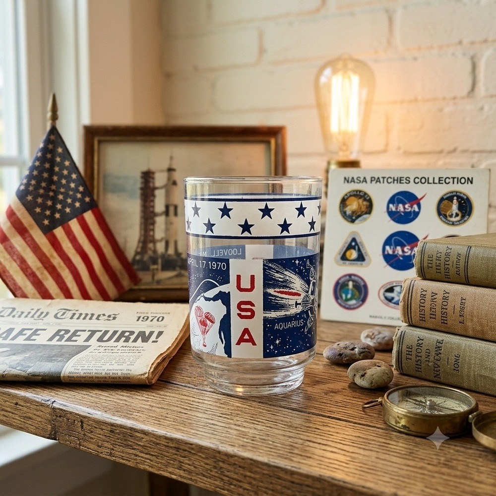 Vintage‎ 1970 Apollo 13 Commemorative Glass - A Triumph of Space Exploration